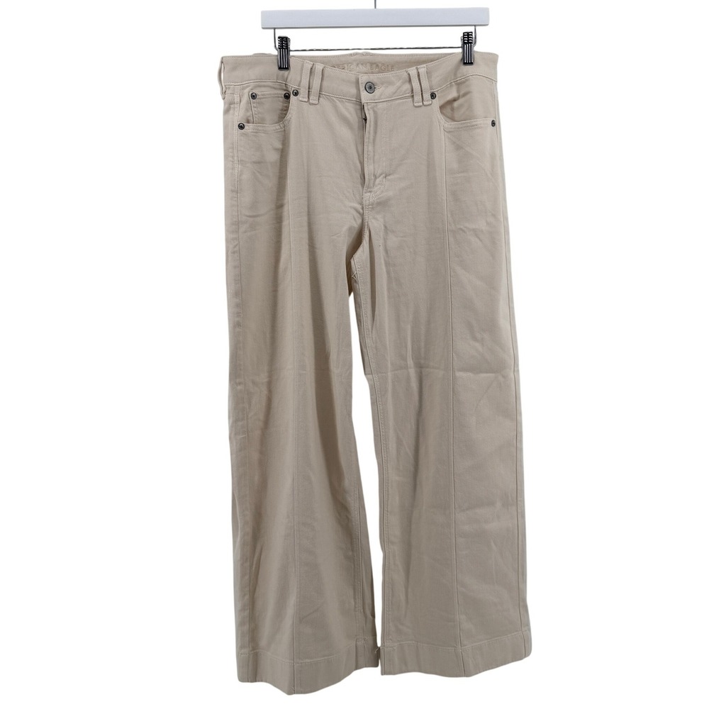 American Eagle Wide Leg Pants Front Seam 12 Tan Women Skater High Rise Stretch‎